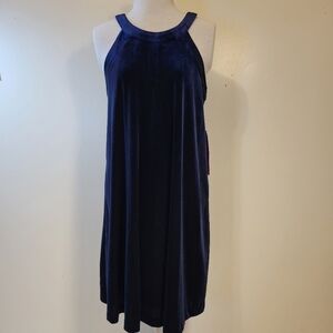 Betsey Johnson (Women's 8) Navy Blue Velvet Fit & Flare Sleeveless Party Dress